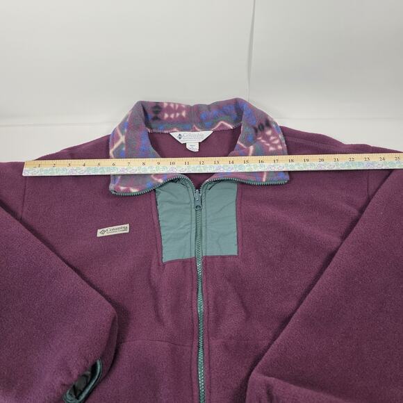 Vintage Columbia Jacket Mens XL Burgundy/Green Aztec Fleece Full Zip Made in USA - Picture 9 of 11